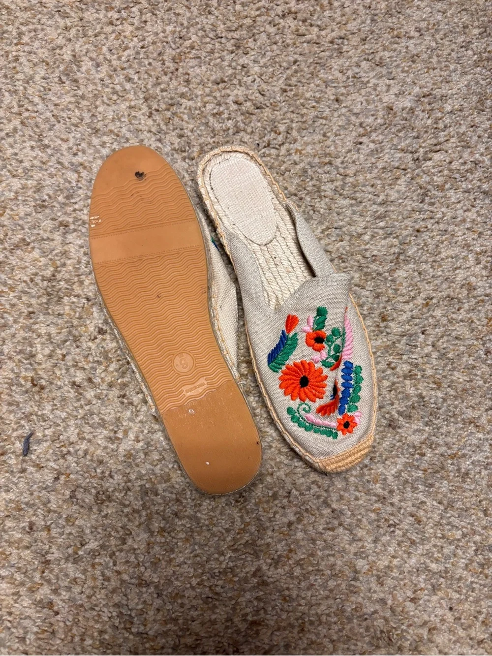 Beige Slip-On Floral Embroidered Women Espadrilles